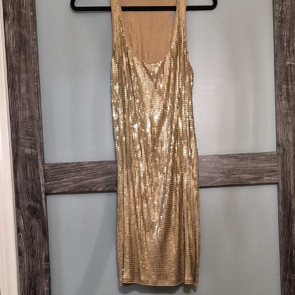 Michael Kors Gold Sequin Sleeveless Dress